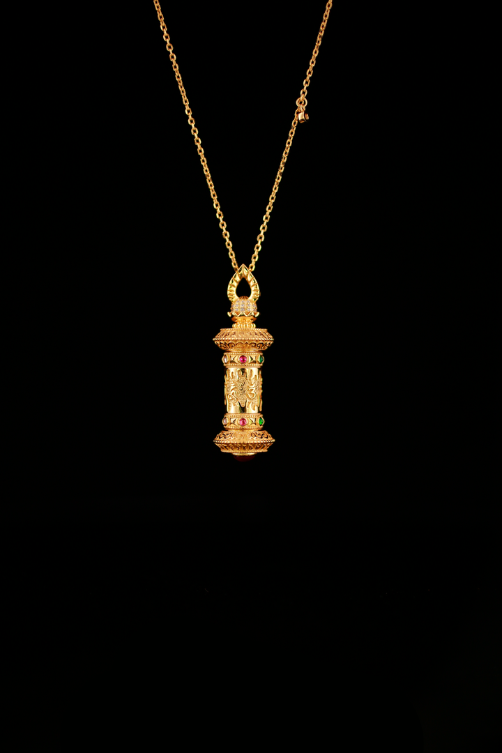 Auspicious Prayer Wheel Pendant Necklace